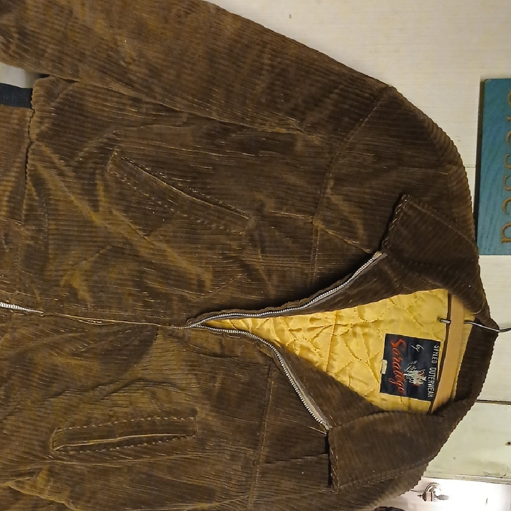Vintage 1970s Corduroy Bomber Jacket in Brown with Quilted Yellow Lining